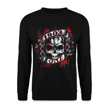 1903 One - Biker Skull - Unisex Pullover - Schwarz - Vorne - Alina (178cm) & Michal (187cm)