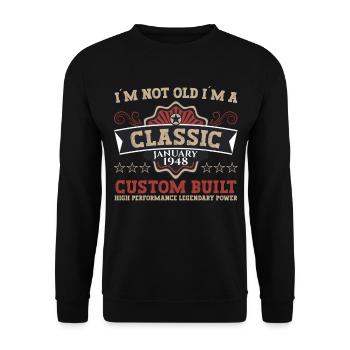Né en 1948 Janvier 75e anniversaire Homme cadeau - Sweat-shirt Unisexe - noir - Devant - Alina (178cm) & Michal (187cm)