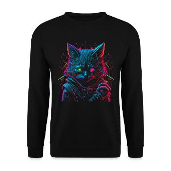 Neon Punk Hacker Katze - Unisex Pullover - Schwarz - Vorne - Alina (178cm) & Michal (187cm)