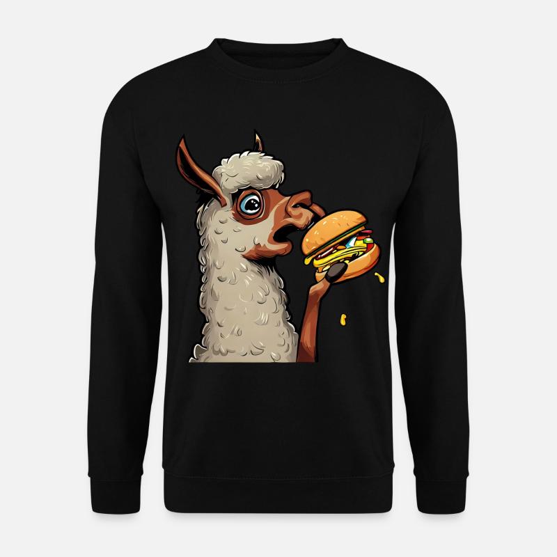 Cheeseburger eating llama - Unisex Sweatshirt - black