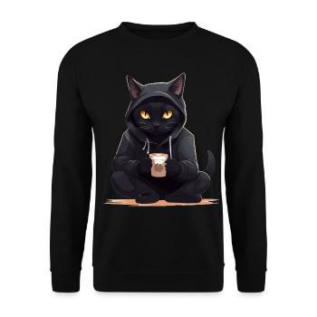 Schwarze Katzen mit Kaffee Becher Getränk Katze - Unisex Pullover - Schwarz - Vorne - Alina (178cm) & Michal (187cm)