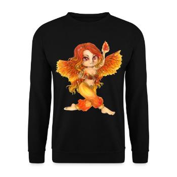 Niedlicher Chibi Feuer Fee Elfe Phönix Mangastil - Unisex Pullover - Schwarz - Vorne - Alina (178cm) & Michal (187cm)