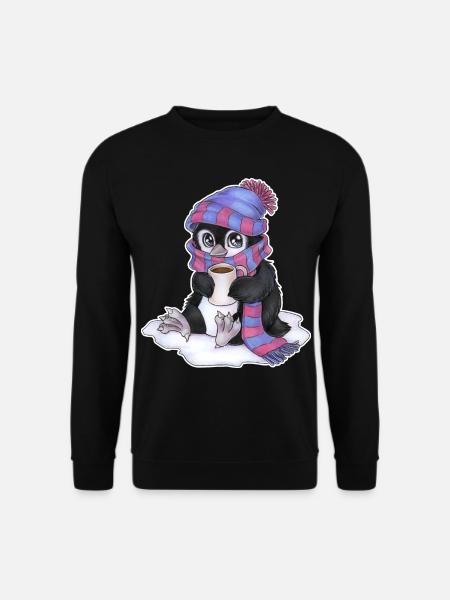 Niedlicher Chibi Pinguin mit Schal und Mütze - Unisex Pullover - Schwarz