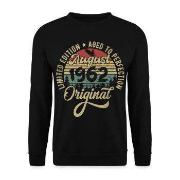 August 1962 Birthday present August 1962 August - Unisex Sweatshirt - black - Front - Alina (178cm) & Michal (187cm)