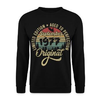 48th birthday September 1977 - 48 years old - Unisex Sweatshirt - black - Front - Alina (178cm) & Michal (187cm)