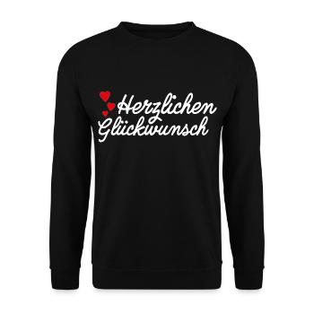 Herzlichen Glückwunsch Gratulation - Unisex Pullover - Schwarz - Vorne - Alina (178cm) & Michal (187cm)