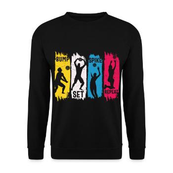 Bump set spike repeat cooler Volleyball Spruch - Unisex Pullover - Schwarz - Vorne - Alina (178cm) & Michal (187cm)