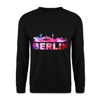 Berlin Germany City Skyline Font Splash - Unisex Sweatshirt - black - Front - Alina (178cm) & Michal (187cm)