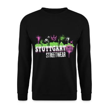Stuttgart Skyline Stadt Deutschland Graffiti Kunst - Unisex Pullover - Schwarz - Vorne - Alina (178cm) & Michal (187cm)