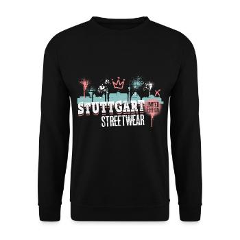 Stuttgart Skyline Stadt Deutschland Graffiti Kunst - Unisex Pullover - Schwarz - Vorne - Alina (178cm) & Michal (187cm)