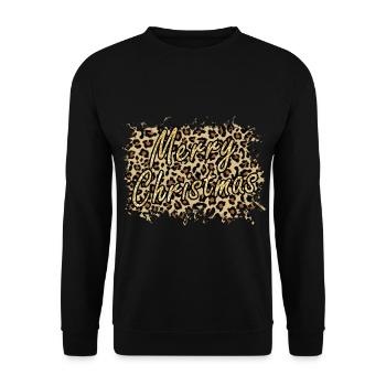 Frohe Weihnachten Goldenes Leopardenmuster - Unisex Pullover - Schwarz - Vorne - Alina (178cm) & Michal (187cm)
