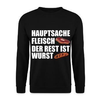 Hauptsache Fleisch der Rest ist Wurst - Unisex Pullover - Schwarz - Vorne - Alina (178cm) & Michal (187cm)