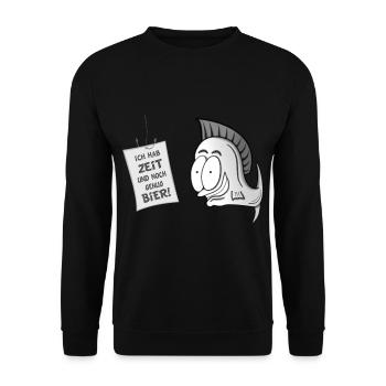 Fisch Comic Angler - Unisex Pullover - Schwarz - Vorne - Alina (178cm) & Michal (187cm)
