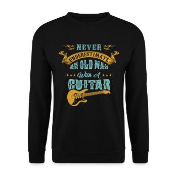 Lustiges alter Mann mit Gitarre Geschenk Musik - Unisex Pullover - Schwarz - Vorne - Alina (178cm) & Michal (187cm)