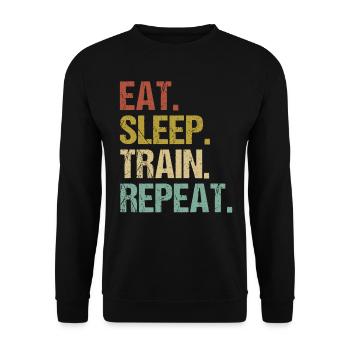Eat Sleep Train Repeat Retro Design - Unisex Pullover - Schwarz - Vorne - Alina (178cm) & Michal (187cm)