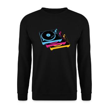 retro vintge oldschool vinyl records turntables - Unisex Sweatshirt - black - Front - Alina (178cm) & Michal (187cm)