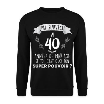 40 ans de mariage Cadeau Humour homme - Sweat-shirt Unisexe - noir - Devant - Alina (178cm) & Michal (187cm)