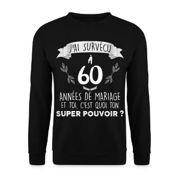 60 ans de mariage Idée cadeau humour homme, papa - Sweat-shirt Unisexe - noir - Devant - Alina (178cm) & Michal (187cm)