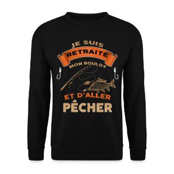 Papy pêcheur humour, nouveau boulot de rêve - Sweat-shirt Unisexe - noir - Devant - Alina (178cm) & Michal (187cm)