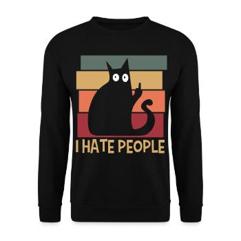 I Hate People Cat Retro - Unisex Sweatshirt - black - Front - Alina (178cm) & Michal (187cm)
