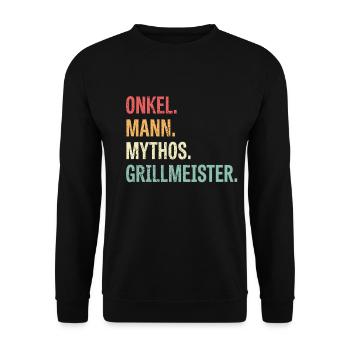Onkel Mann Mythos Grillmeister Geschenk - Unisex Pullover - Schwarz - Vorne - Alina (178cm) & Michal (187cm)