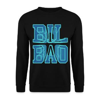 Bilbao Spanien Stadt 3D Schrift Skyline Urlaub - Unisex Pullover - Schwarz - Vorne - Alina (178cm) & Michal (187cm)