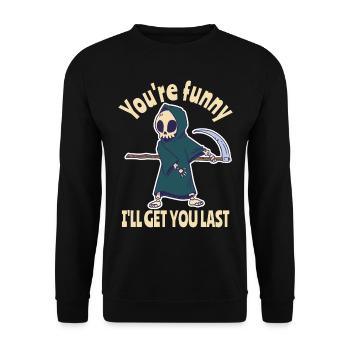 Drôle Grim Reaper Squelette Costume d’Halloween - Sweat-shirt Unisexe - noir - Devant - Alina (178cm) & Michal (187cm)