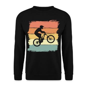 Biking retro vintage. Downhill Mountainbike fahren - Unisex Pullover - Schwarz - Vorne - Alina (178cm) & Michal (187cm)