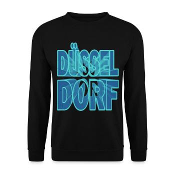 Düsseldorf Deutschland Stadt 3D Schrift Skyline - Unisex Pullover - Schwarz - Vorne - Alina (178cm) & Michal (187cm)