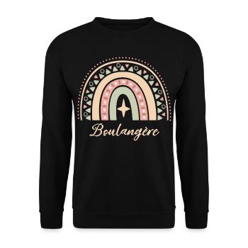 Cadeau Boulangère. Boho Rainbow boulangère. - Sweat-shirt Unisexe - noir - Devant - Alina (178cm) & Michal (187cm)
