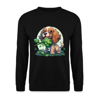 Un chien mignon mange des légumes au brocoli - Sweat-shirt Unisexe - noir - Devant - Alina (178cm) & Michal (187cm)
