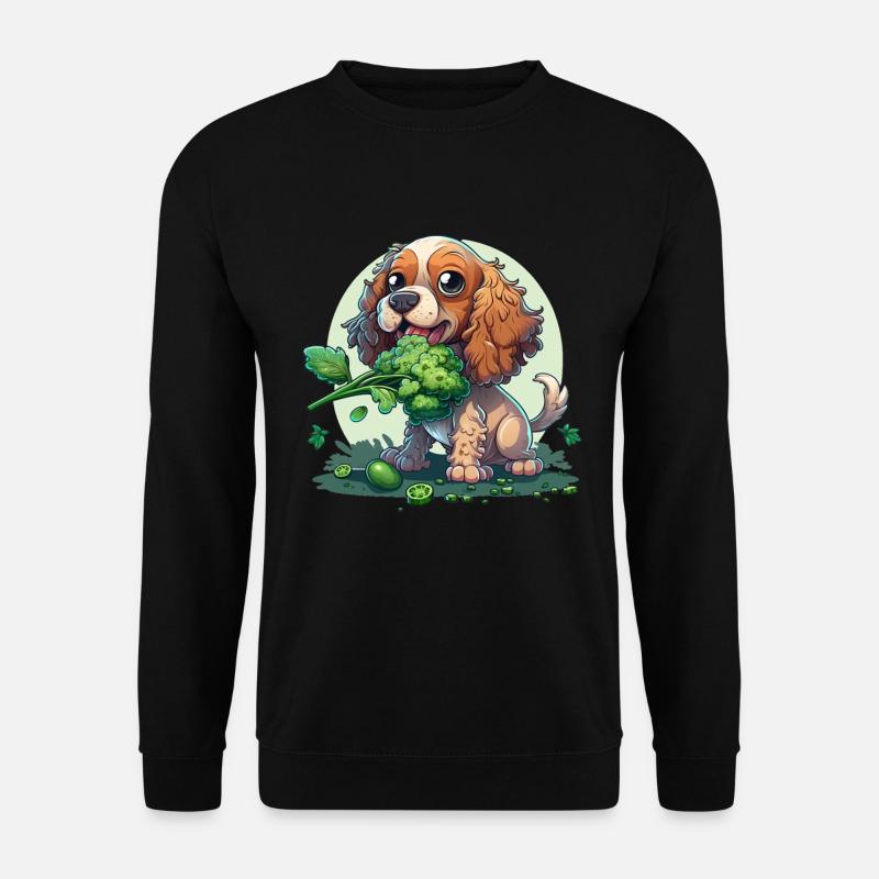 Cute dog eats broccoli vegetables - Unisex Sweatshirt - black