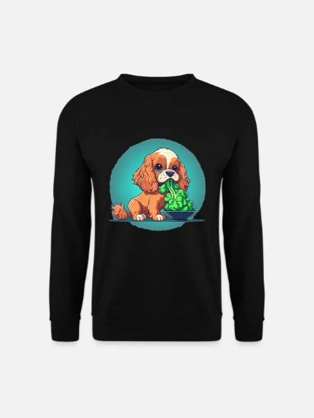 Süßer Hund isst Broccoli Gemüse - Unisex Pullover - Schwarz