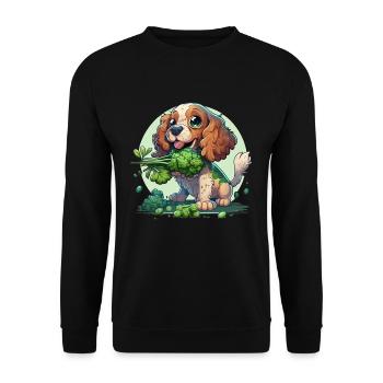 Un chien mignon mange des légumes au brocoli - Sweat-shirt Unisexe - noir - Devant - Alina (178cm) & Michal (187cm)