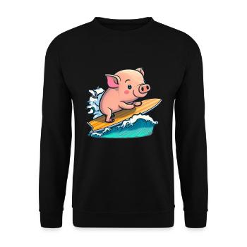 Cochon mignon dans la mer surf surf surf surf sur planche de surf - Sweat-shirt Unisexe - noir - Devant - Alina (178cm) & Michal (187cm)