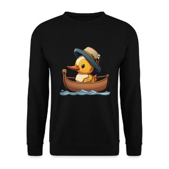 Süße Ente im Ruderboot mit Sommerhut und Blume - Unisex Pullover - Schwarz - Vorne - Alina (178cm) & Michal (187cm)