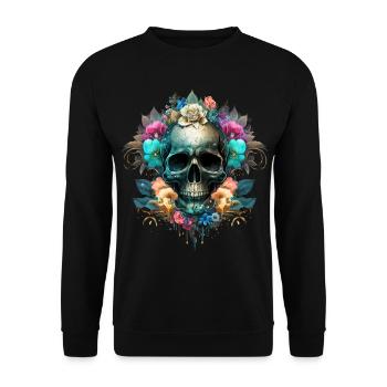 Totenkopf mit Blüten - Unisex Pullover - Schwarz - Vorne - Alina (178cm) & Michal (187cm)