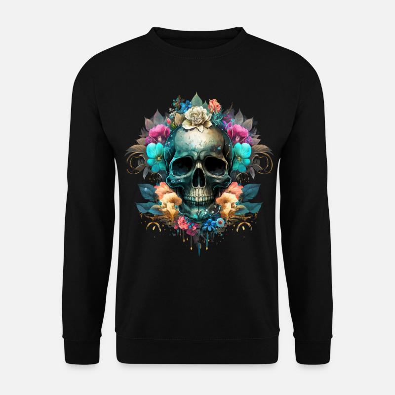 Crâne avec des fleurs - Sweat-shirt Unisexe - noir