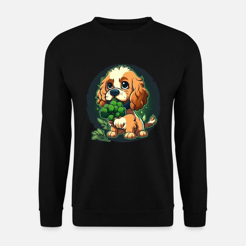 Süßer Hund isst grünen Broccoli grünes Gemüse - Unisex Pullover - Schwarz