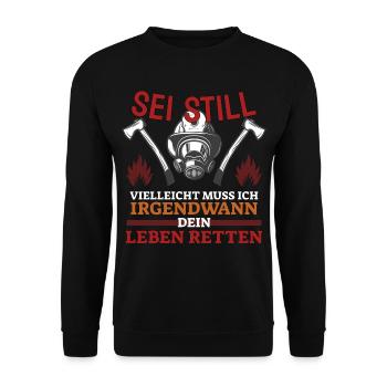 Sei still vielleicht muss ich dich retten - Unisex Pullover - Schwarz - Vorne - Alina (178cm) & Michal (187cm)
