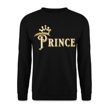 PRINCE SHRIFTZUG WEISS GOLD MIT KRONE - Unisex Pullover - Schwarz - Vorne - Alina (178cm) & Michal (187cm)