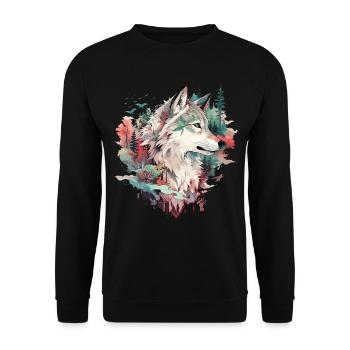 Wolf Wolf’s Head Nature Wilderness Adventure Art forestier - Sweat-shirt Unisexe - noir - Devant - Alina (178cm) & Michal (187cm)