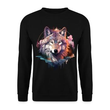 Wolf Wolfskopf Natur Wildnis Abenteuer Wald Kunst - Unisex Pullover - Schwarz - Vorne - Alina (178cm) & Michal (187cm)