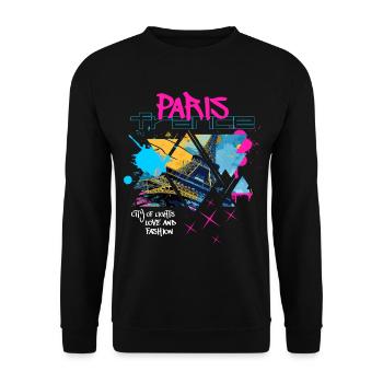 Paris, France, City, Skyline, Eiffel Tower, Graffiti - Unisex Sweatshirt - black - Front - Alina (178cm) & Michal (187cm)