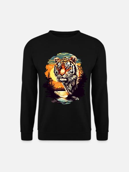 Tiger Tigerkopf Raubkatze Natur Wildnis Wild Stark - Unisex Pullover - Schwarz