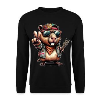 Capybara Peacezeichen - Unisex Pullover - Schwarz - Vorne - Alina (178cm) & Michal (187cm)