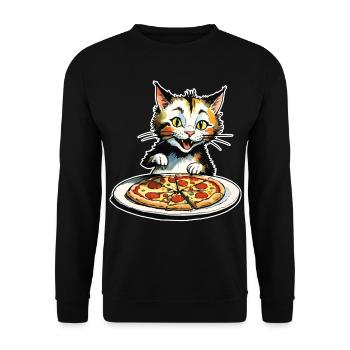 Le chat adore la pizza - Sweat-shirt Unisexe - noir - Devant - Alina (178cm) & Michal (187cm)