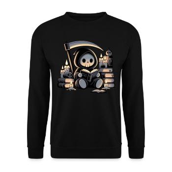Grim Reaper Bookworm with Scythe - Unisex Sweatshirt - black - Front - Alina (178cm) & Michal (187cm)