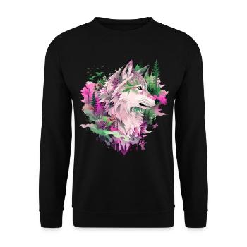 Wolf Wolf's Head Forest Nature Mountains Wilderness Colorful - Unisex Sweatshirt - black - Front - Alina (178cm) & Michal (187cm)