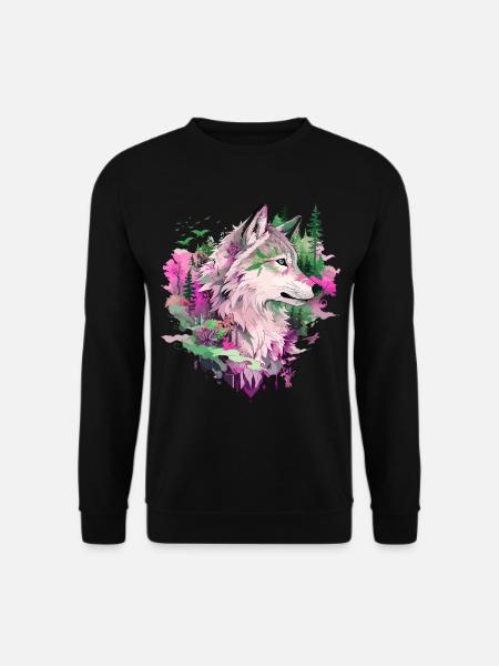 Wolf Wolfskopf Wald Natur Berge Wildnis Bunt - Unisex Pullover - Schwarz